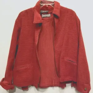 Corduroy Crop Jacket Full Zip Vintage 90's Rust Cranberry Pockets Collar Size M