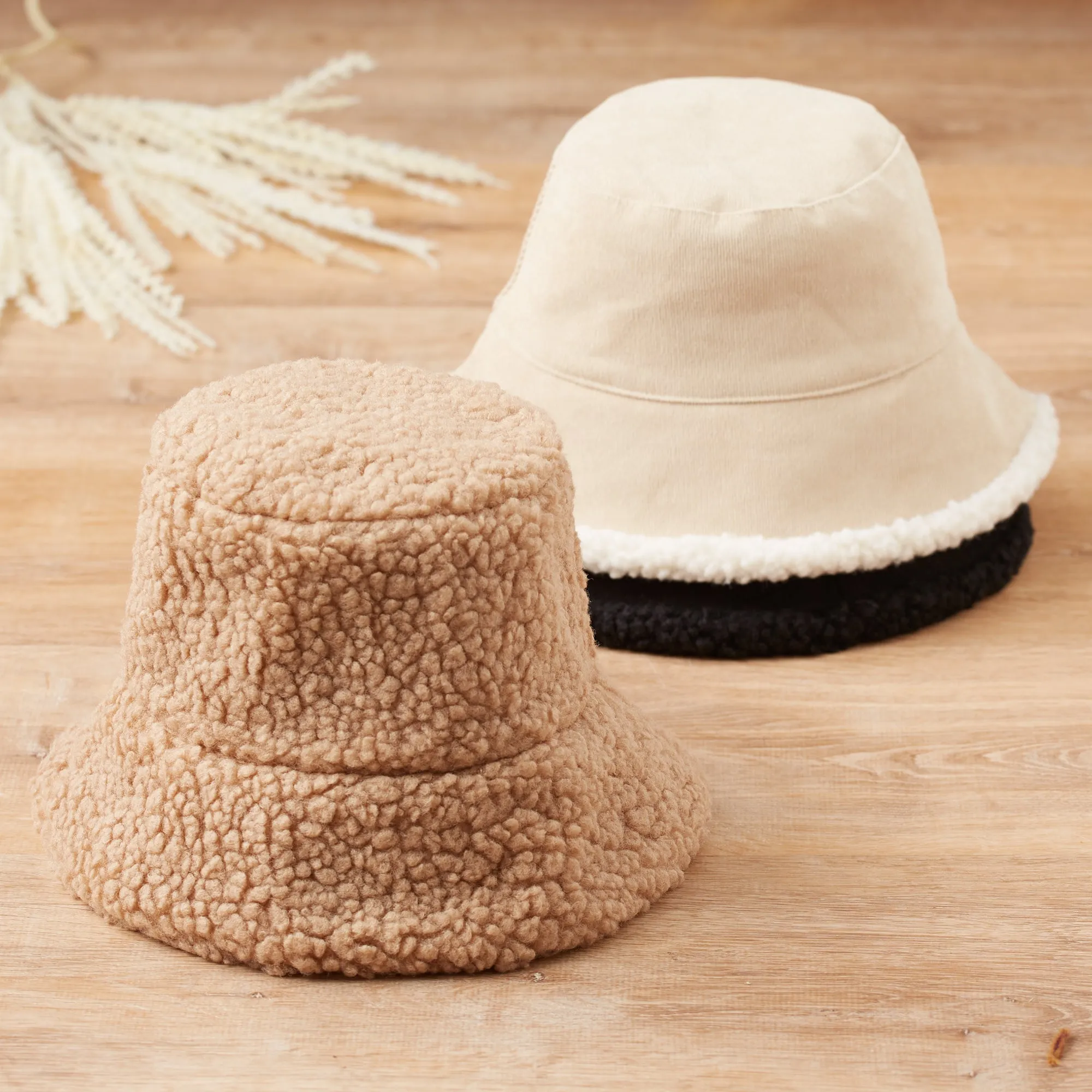 Corduroy Reversible Bucket Hat - Beige