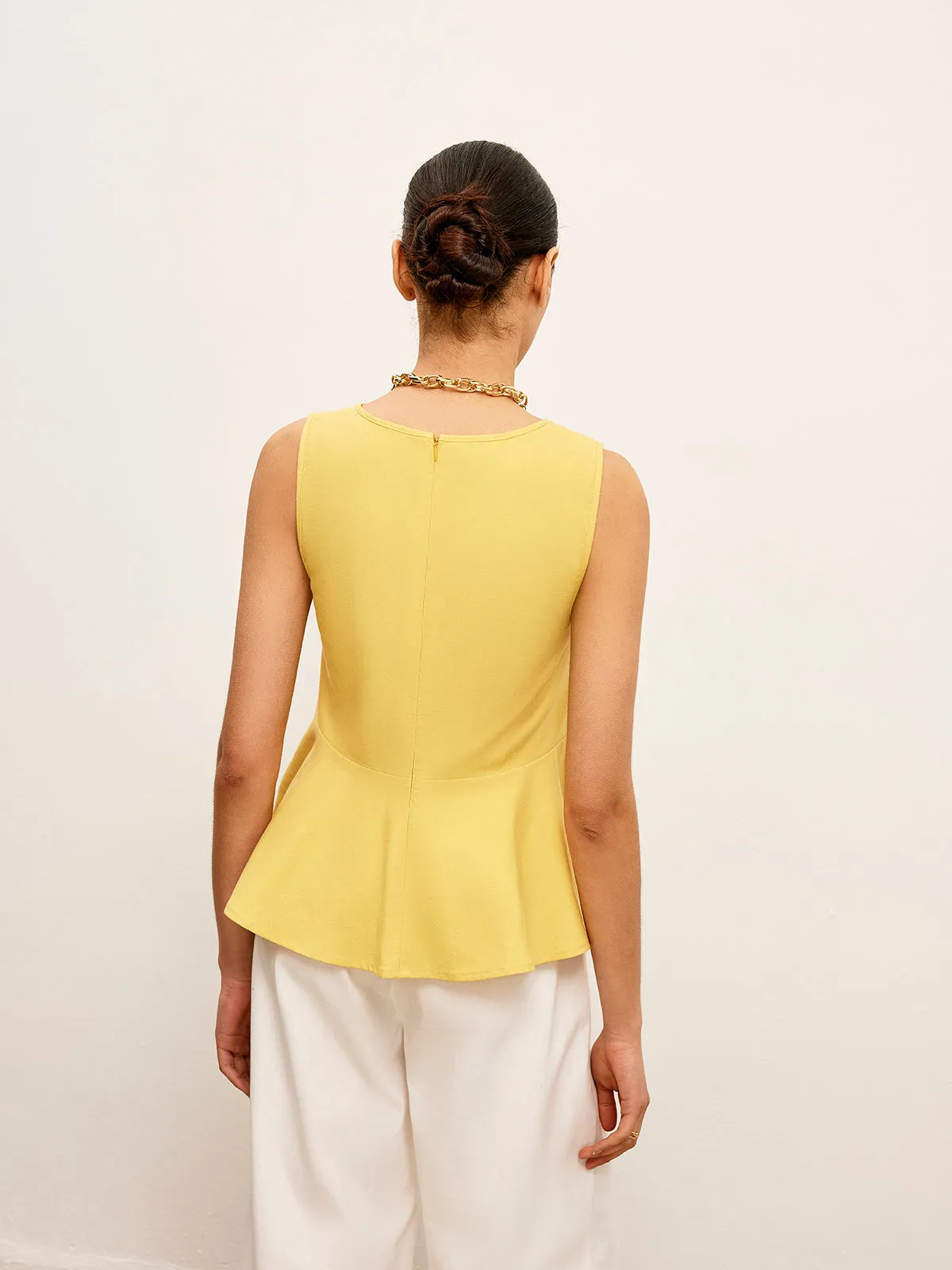 Cotton & Linen V-Neck Peplum Top