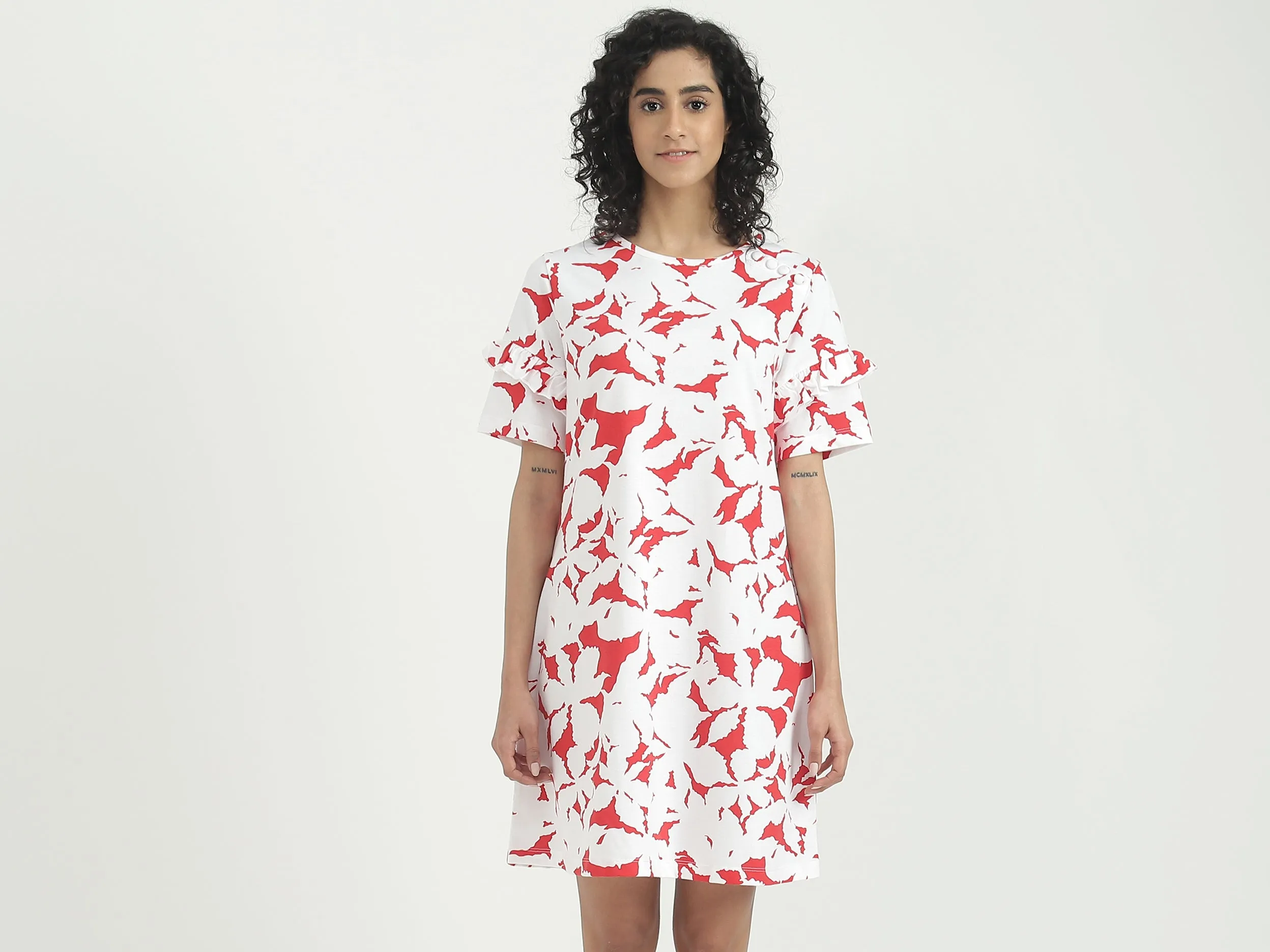 Cotton Camouflage Round Neck Women Dresses