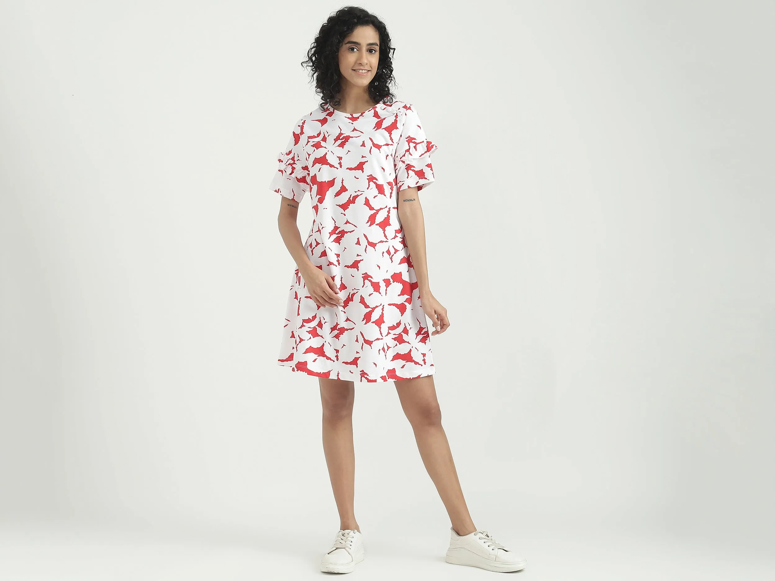 Cotton Camouflage Round Neck Women Dresses