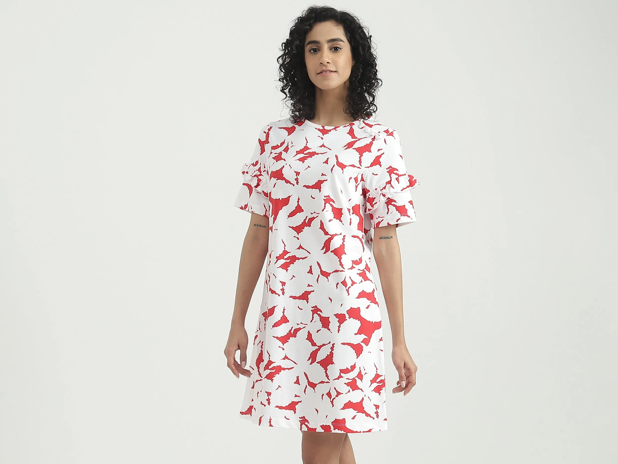 Cotton Camouflage Round Neck Women Dresses