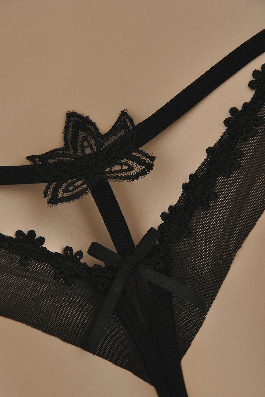 COTTON CLUB LACE Black Thong