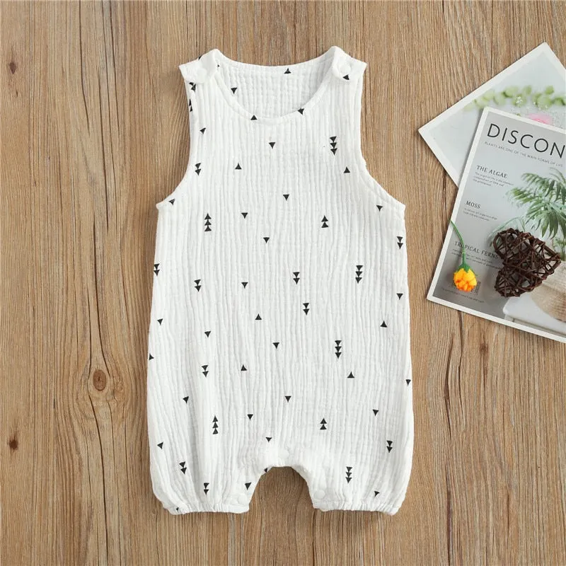 Cotton Linen Sleeveless Rompers for Newborn Babies