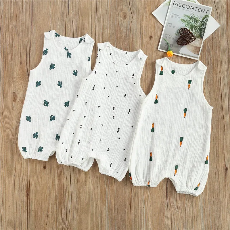 Cotton Linen Sleeveless Rompers for Newborn Babies
