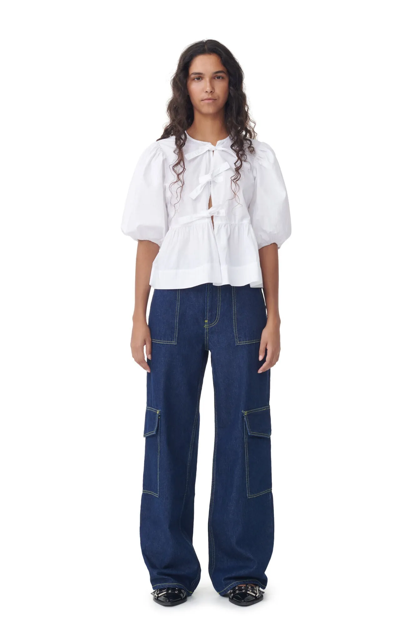 Cotton Poplin Tie Blouse