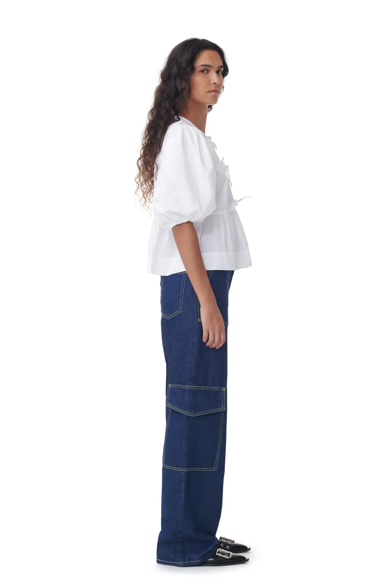 Cotton Poplin Tie Blouse