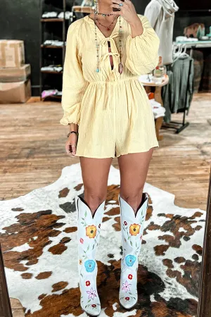 Cream Bow Solid Color Romper