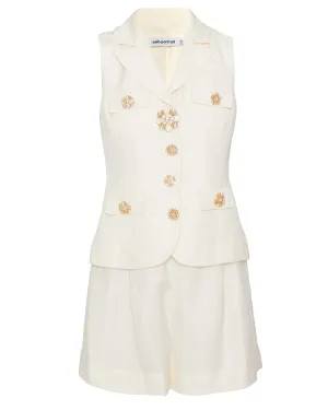 Cream Linen Tailored Playsuit
