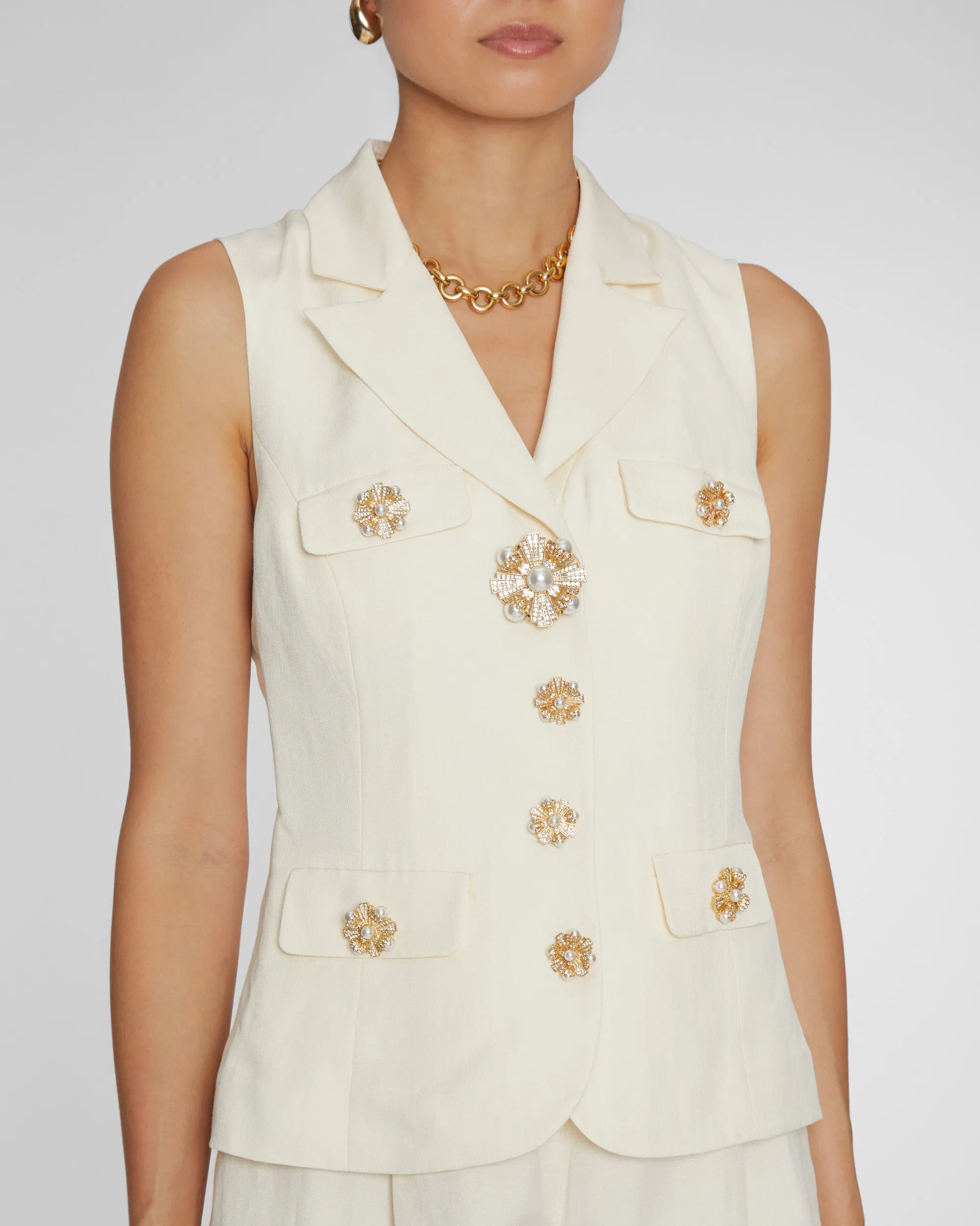 Cream Linen Tailored Playsuit