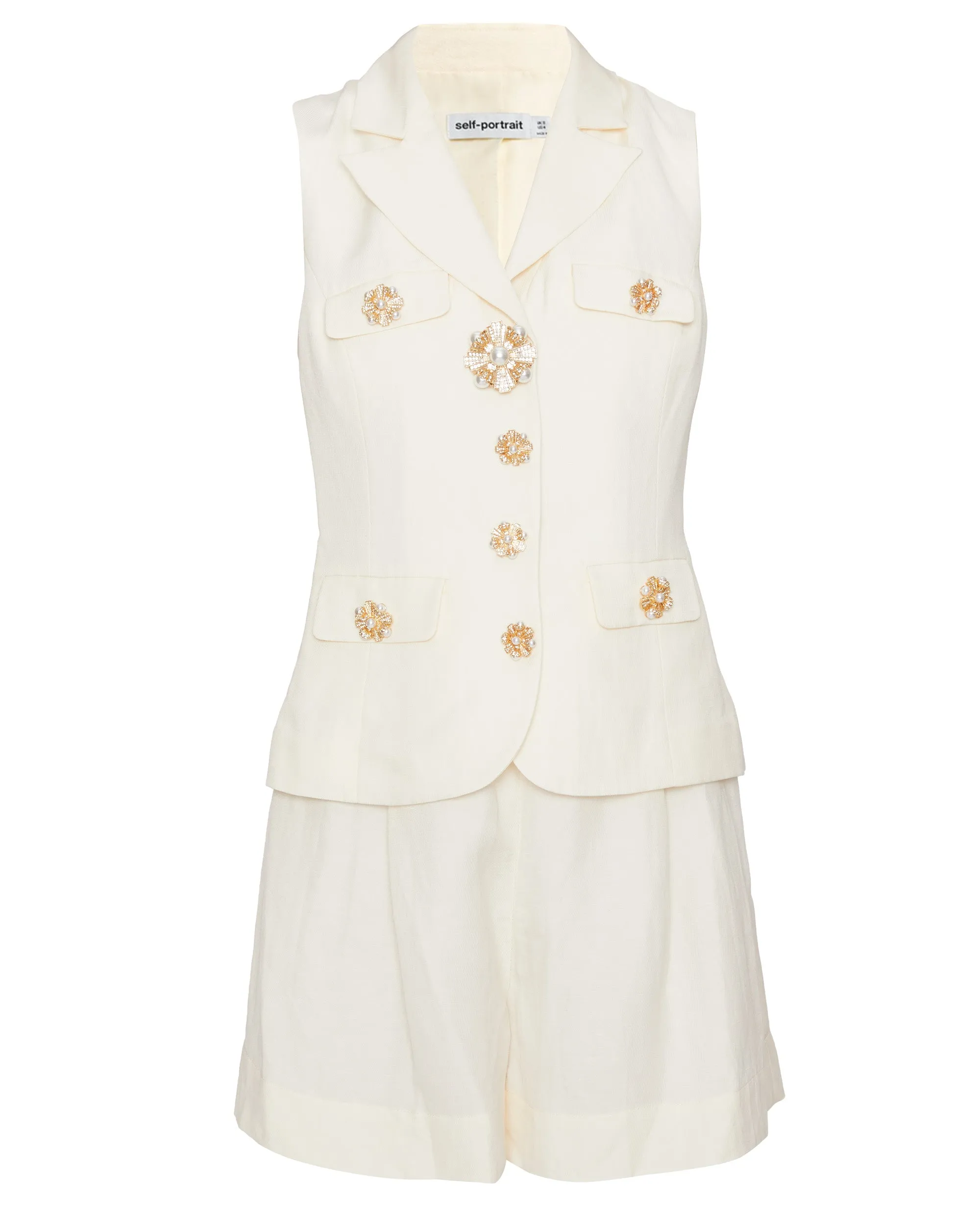 Cream Linen Tailored Playsuit