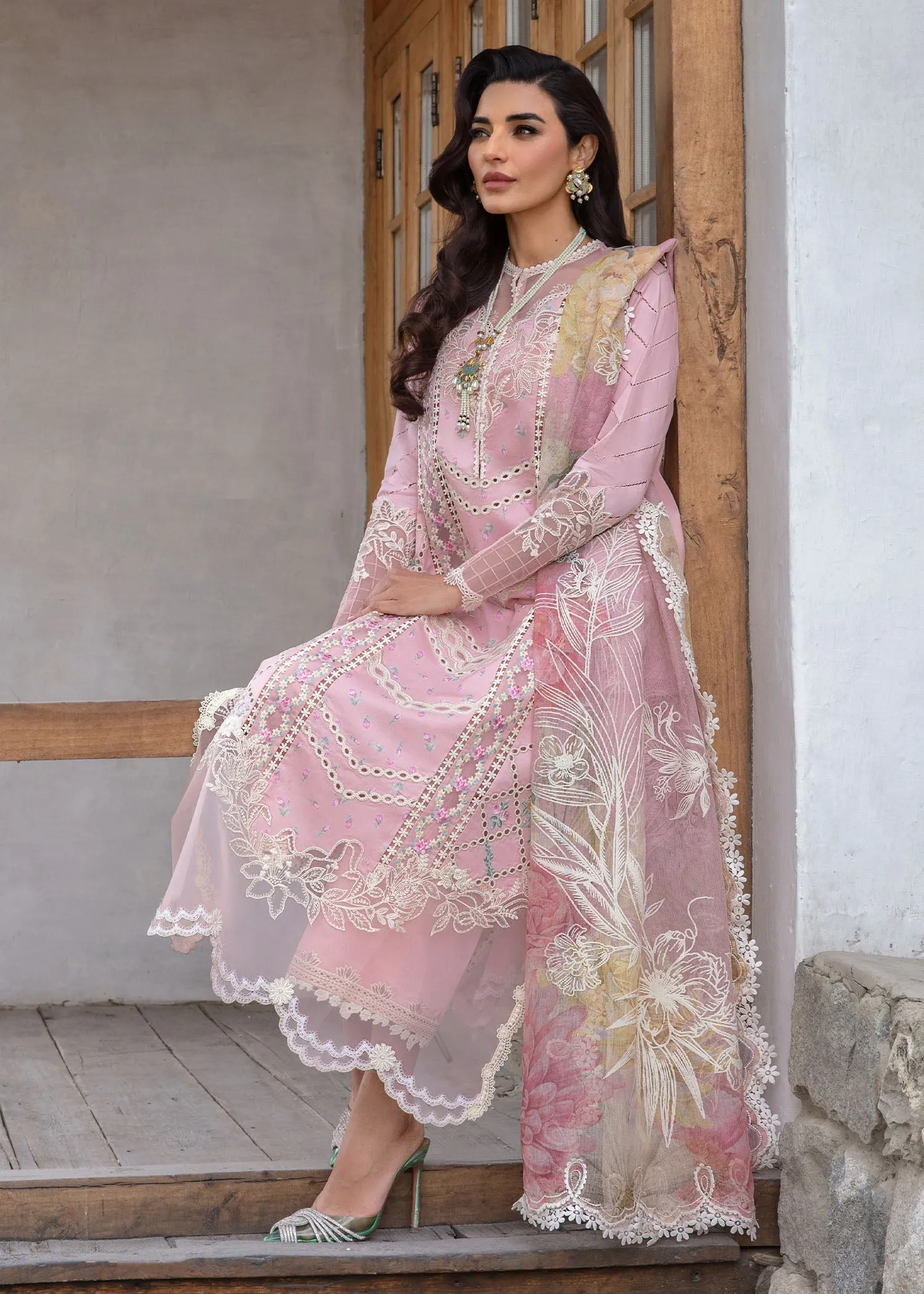 CRIMSON LAWN 2024 | A Floral Mesh - Rose Pink
