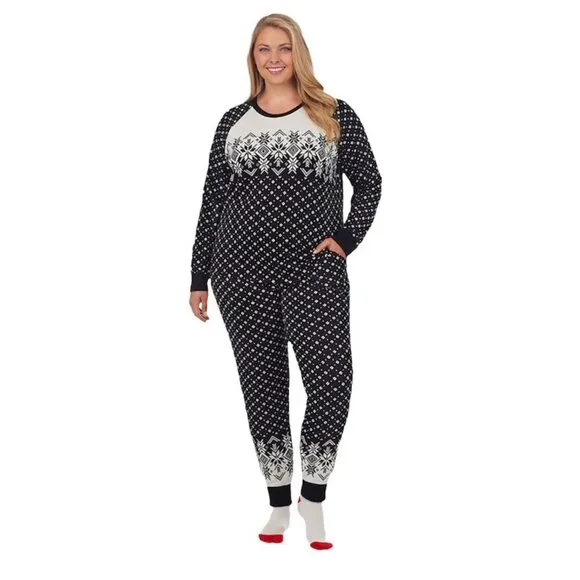 Cuddl Duds Womens Black Soft Sweater Knit Socks 3 Pc Pajamas Sets Plus Sz 3X NWT