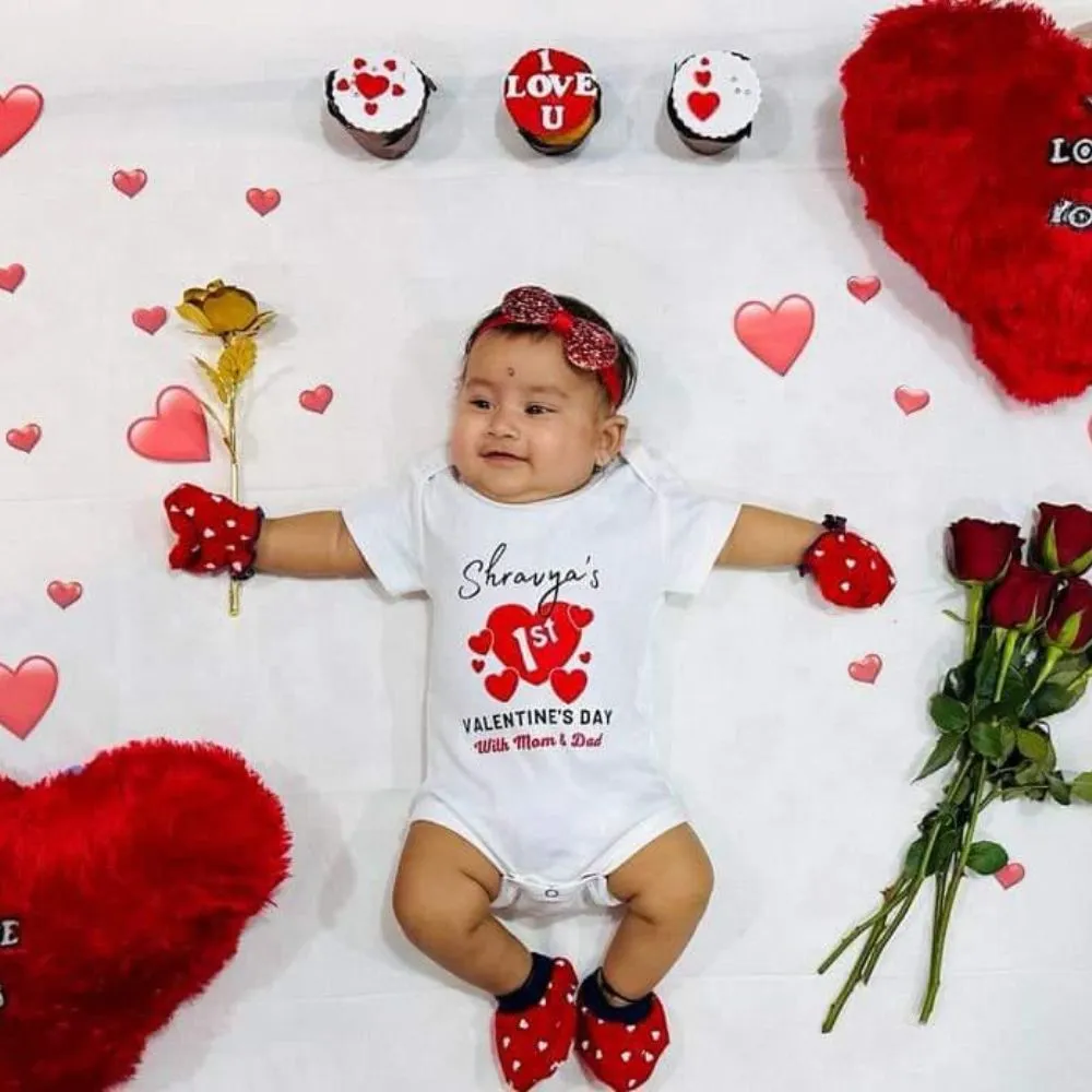 Custom Name First Valentine's Day With Mom & Dad Bodysuit for Baby Boys & Baby Girls