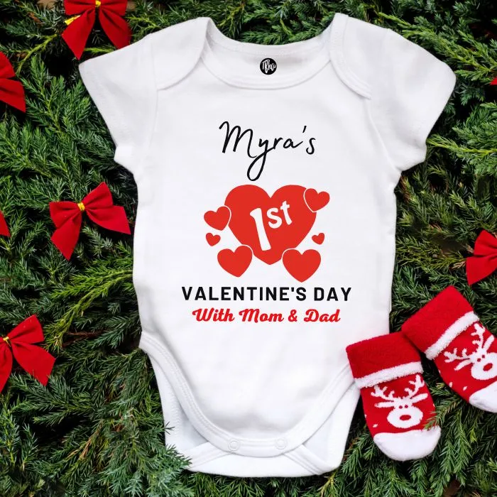 Custom Name First Valentine's Day With Mom & Dad Bodysuit for Baby Boys & Baby Girls