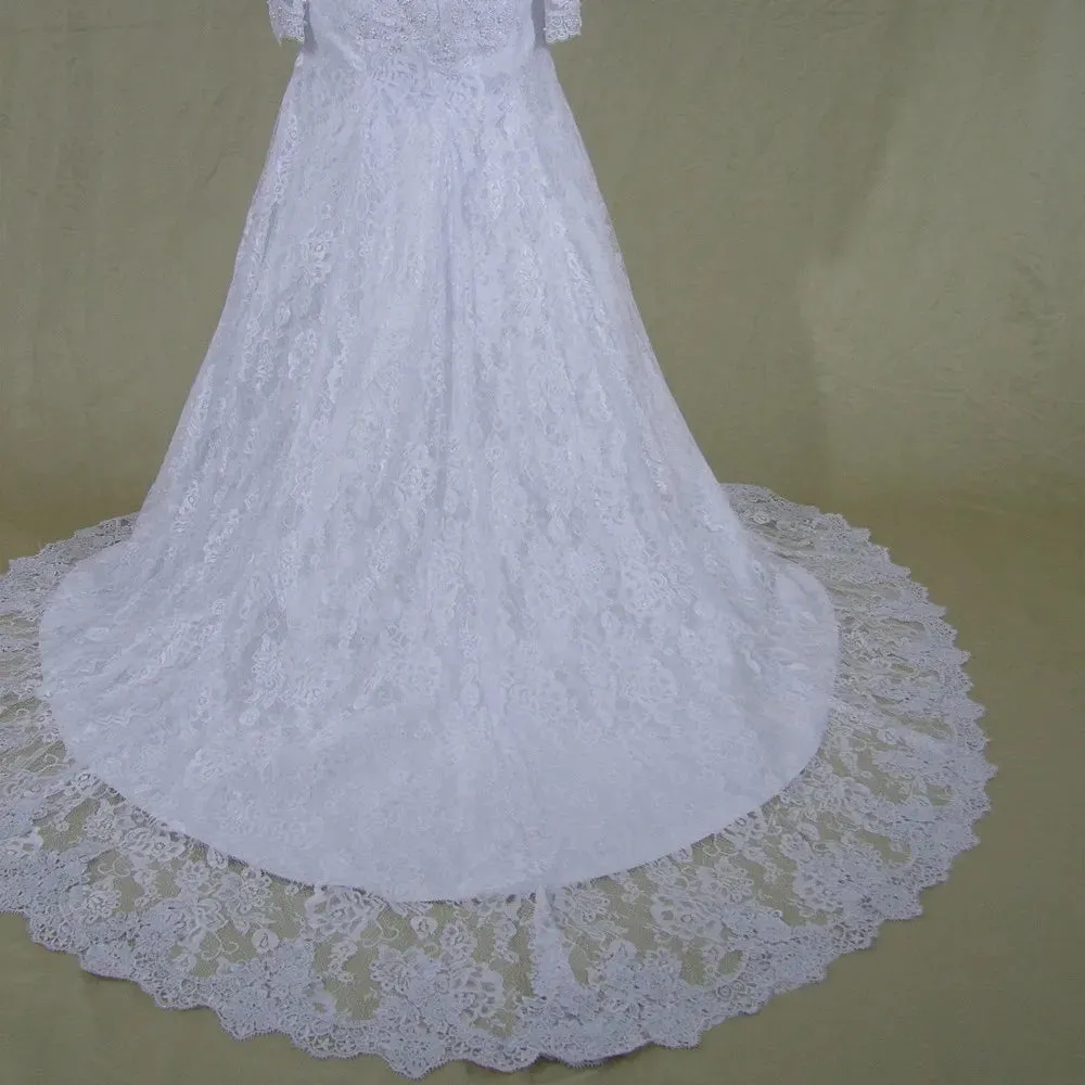 Customized Long Sleeves Vestido De Noiva Pearls Beaded Mermaid Wedding Dresses Lace See Through Back Bridal Gown