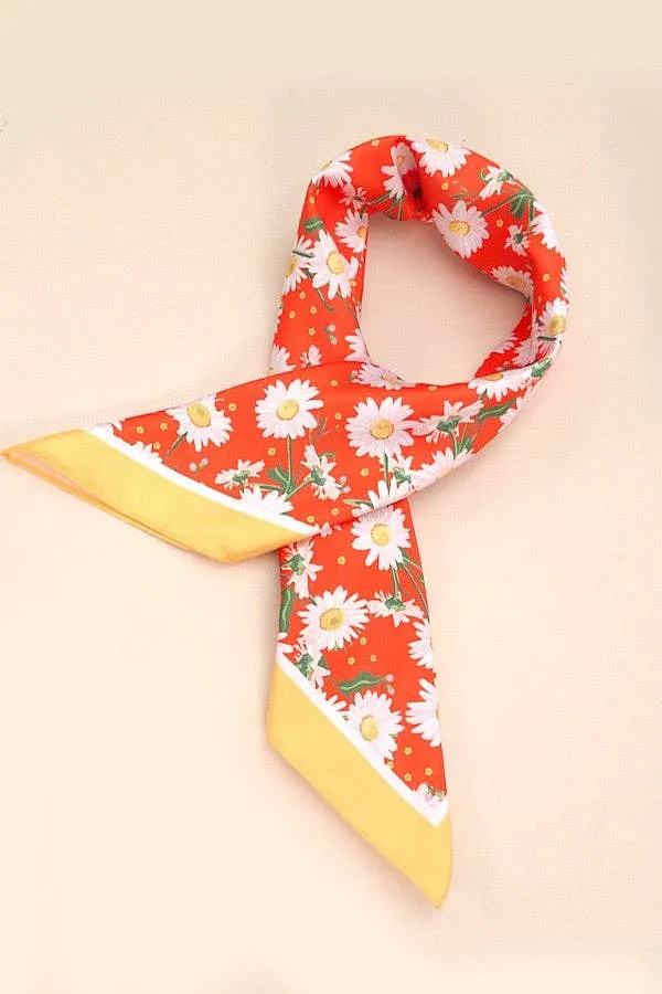 DAISY FLOWER  PRINT SILKY FEELING BANDANA SCARF