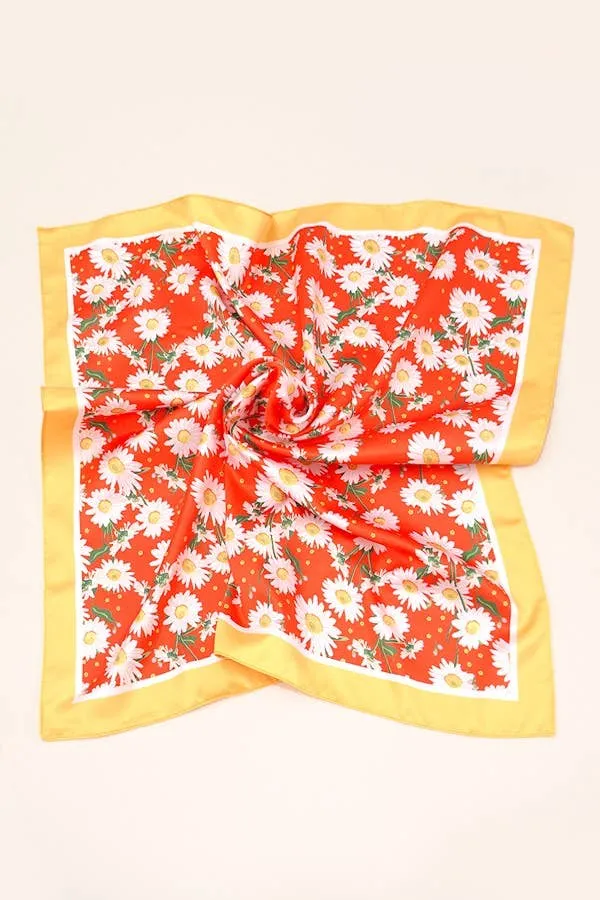DAISY FLOWER  PRINT SILKY FEELING BANDANA SCARF