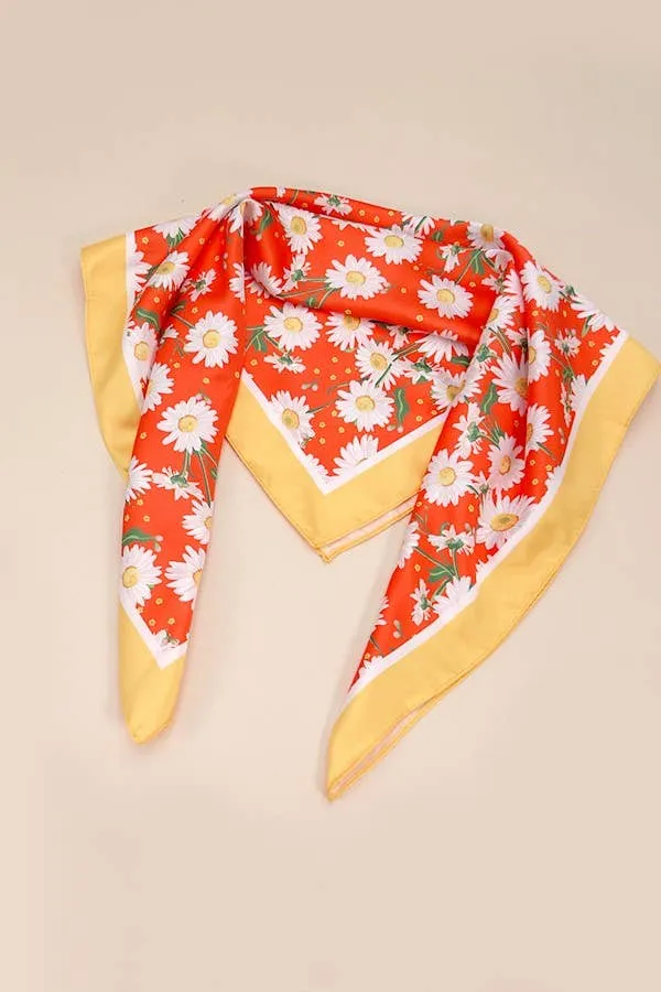 DAISY FLOWER  PRINT SILKY FEELING BANDANA SCARF