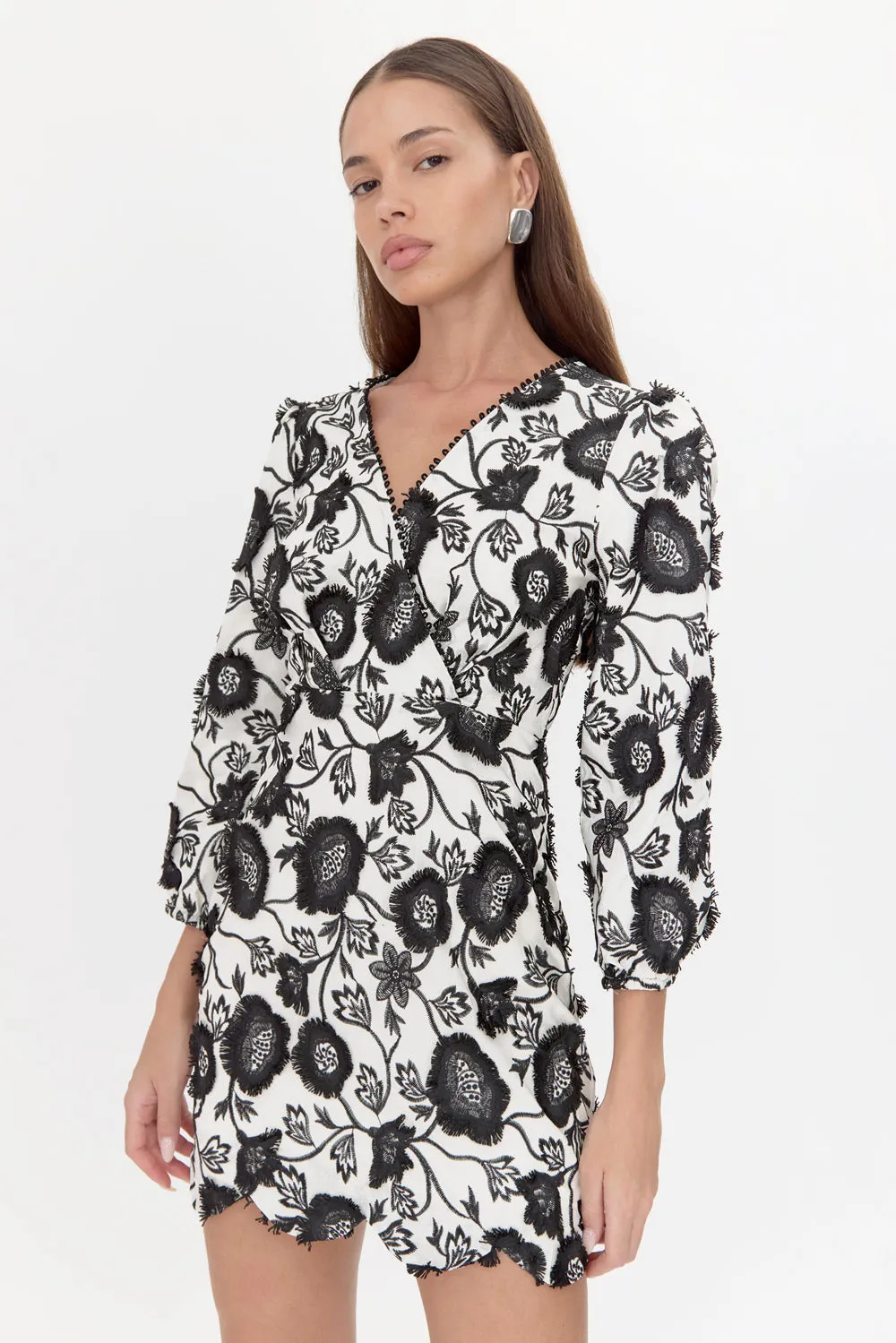 Danica 3D Embroidered Scalloped Mini Dress