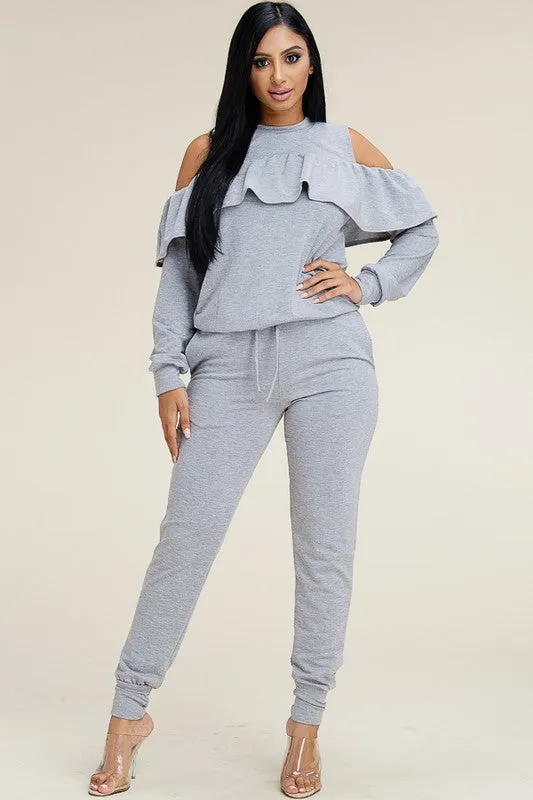 Daphane Cold Shoulder Ruffle Set