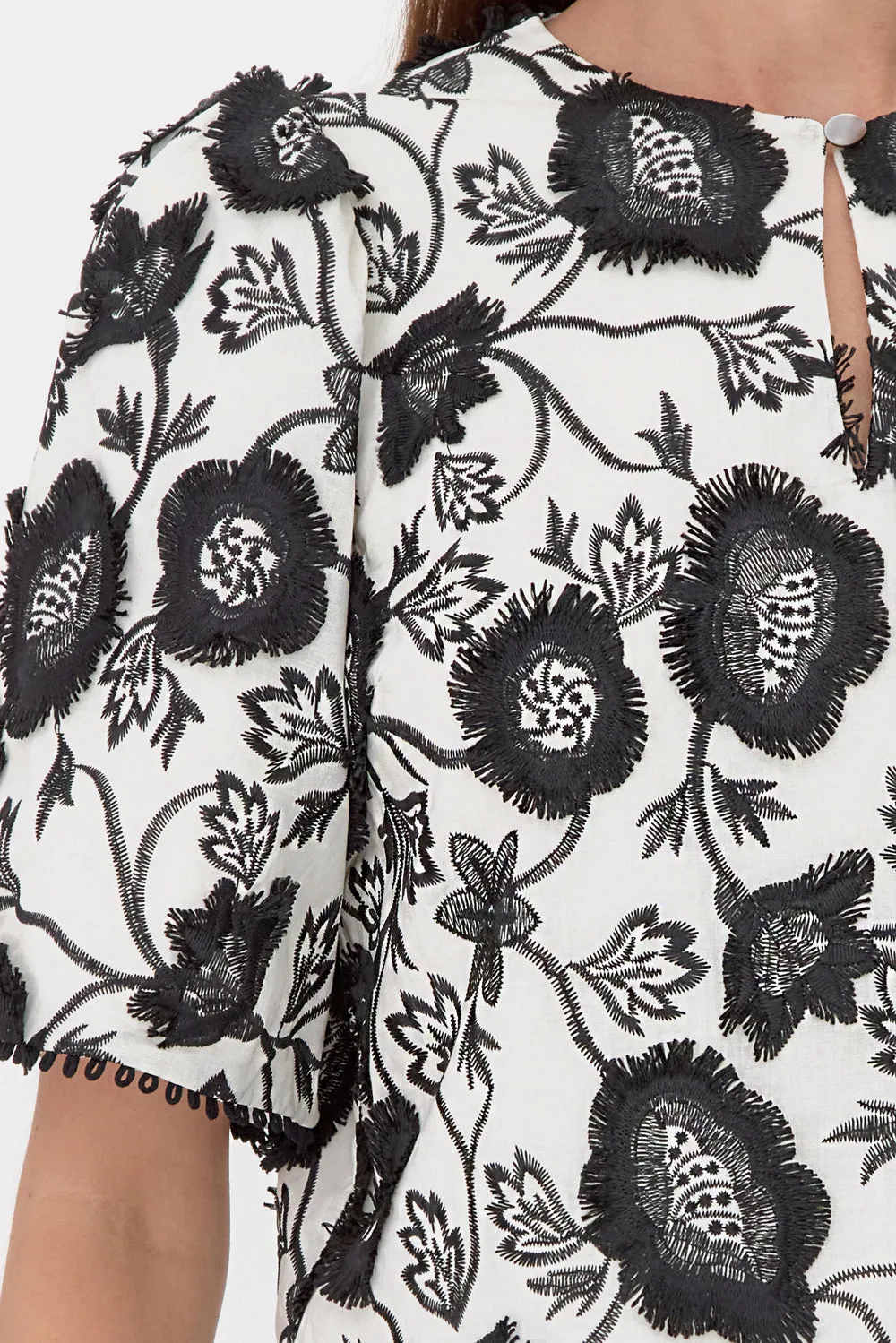 Darby 3D Embroidered Scalloped Hem Blouse