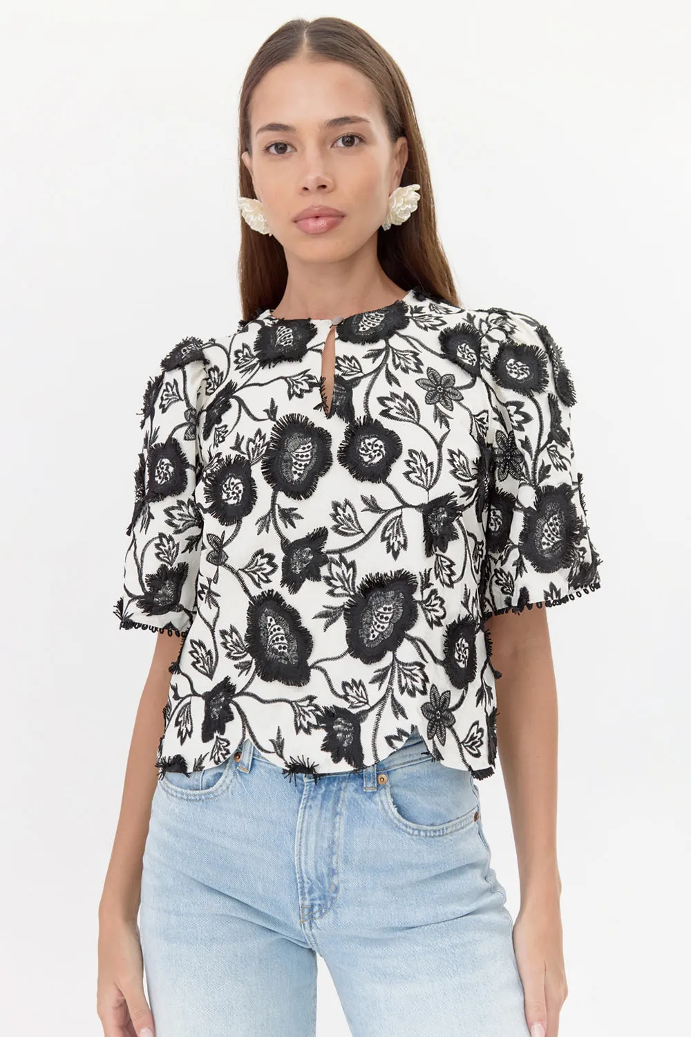 Darby 3D Embroidered Scalloped Hem Blouse