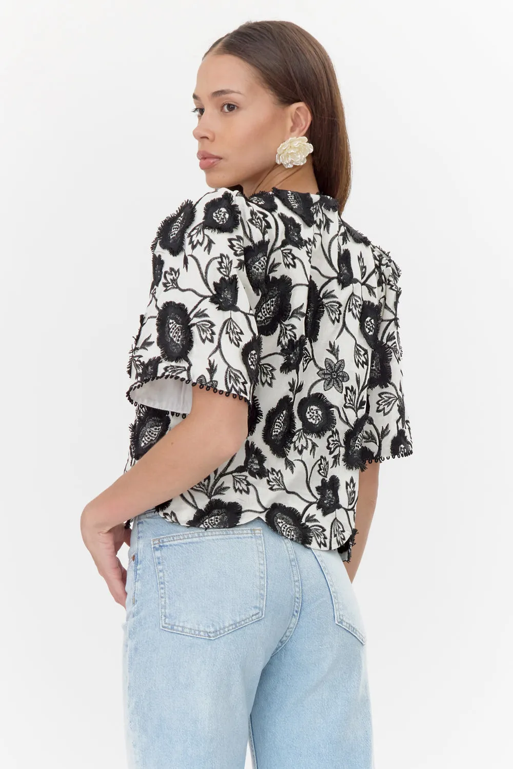 Darby 3D Embroidered Scalloped Hem Blouse