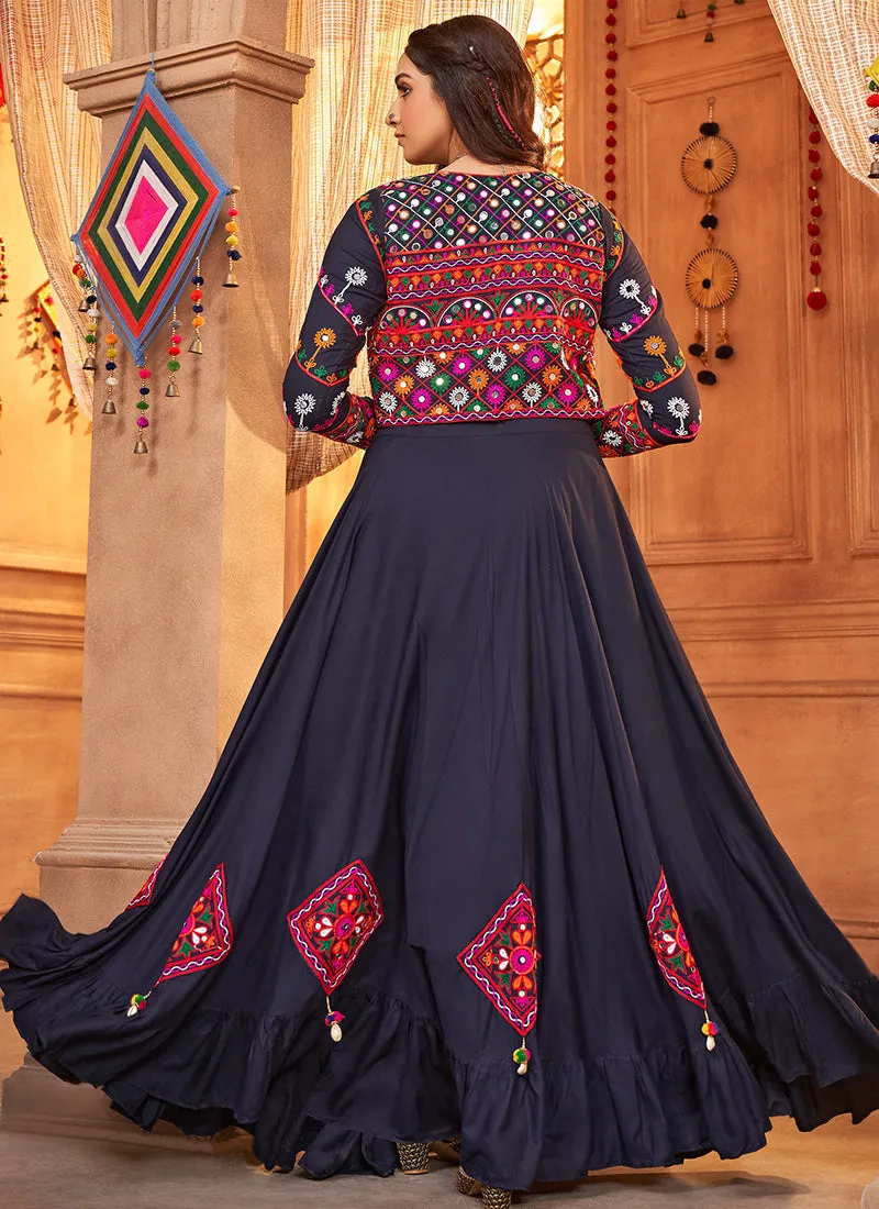 Dark Blue Kutchi Embroidered Rajwadi Chaniya Choli