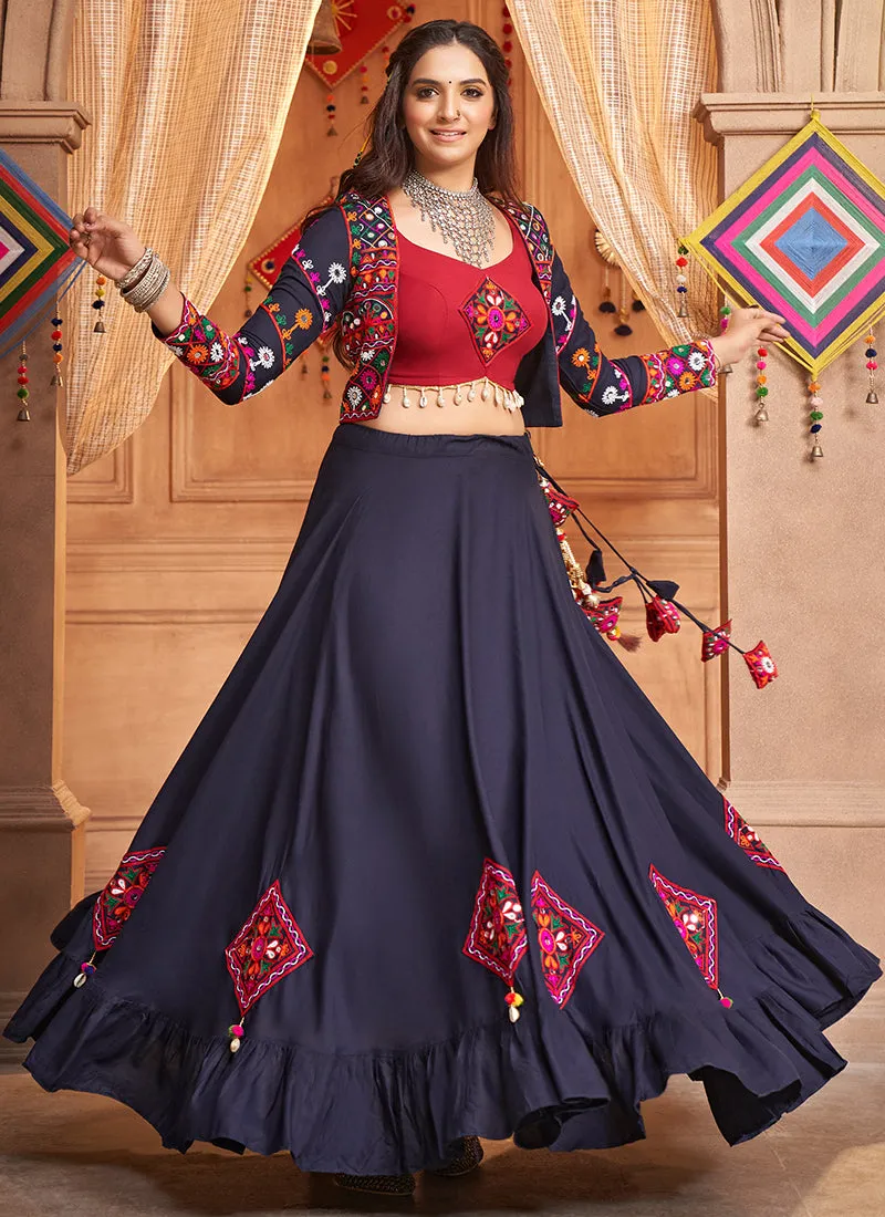 Dark Blue Kutchi Embroidered Rajwadi Chaniya Choli