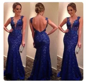 Dark Blue Lace Prom Dresses Blackless Lace Prom Dress Lace Evening Dresses