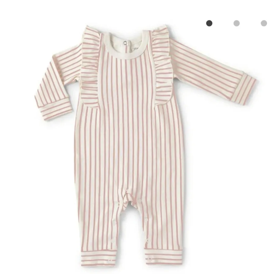 Dark Pink Stripe Ruffle Romper