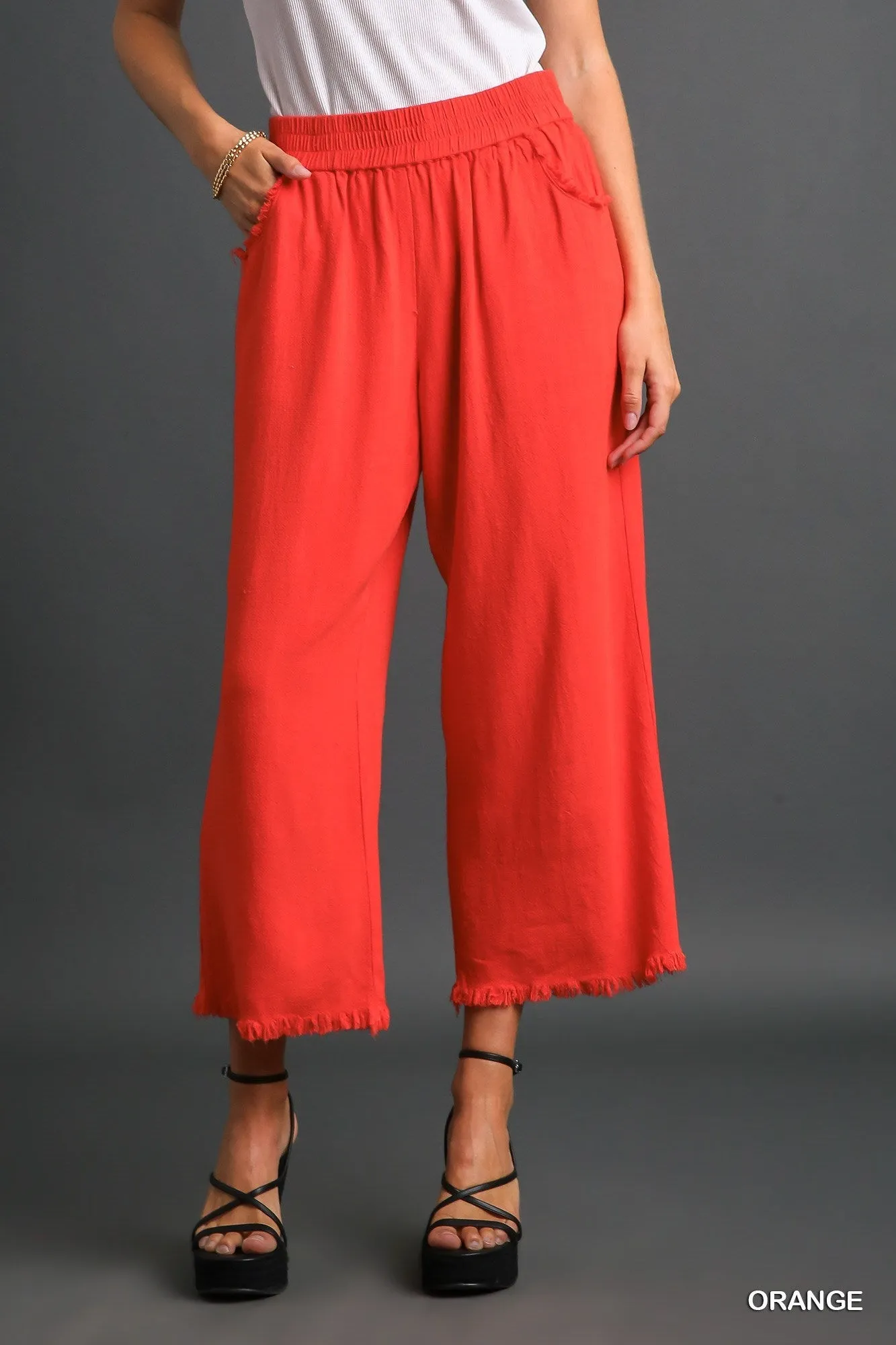 Deep Orange Linen Blend  Pant w/ Elastic Waist