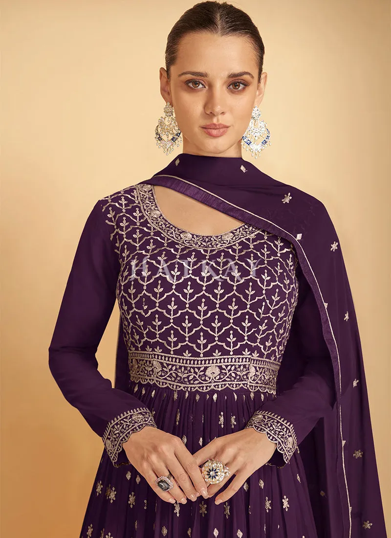 Deep Purple Embroidered Peplum Style Lehenga Kurti
