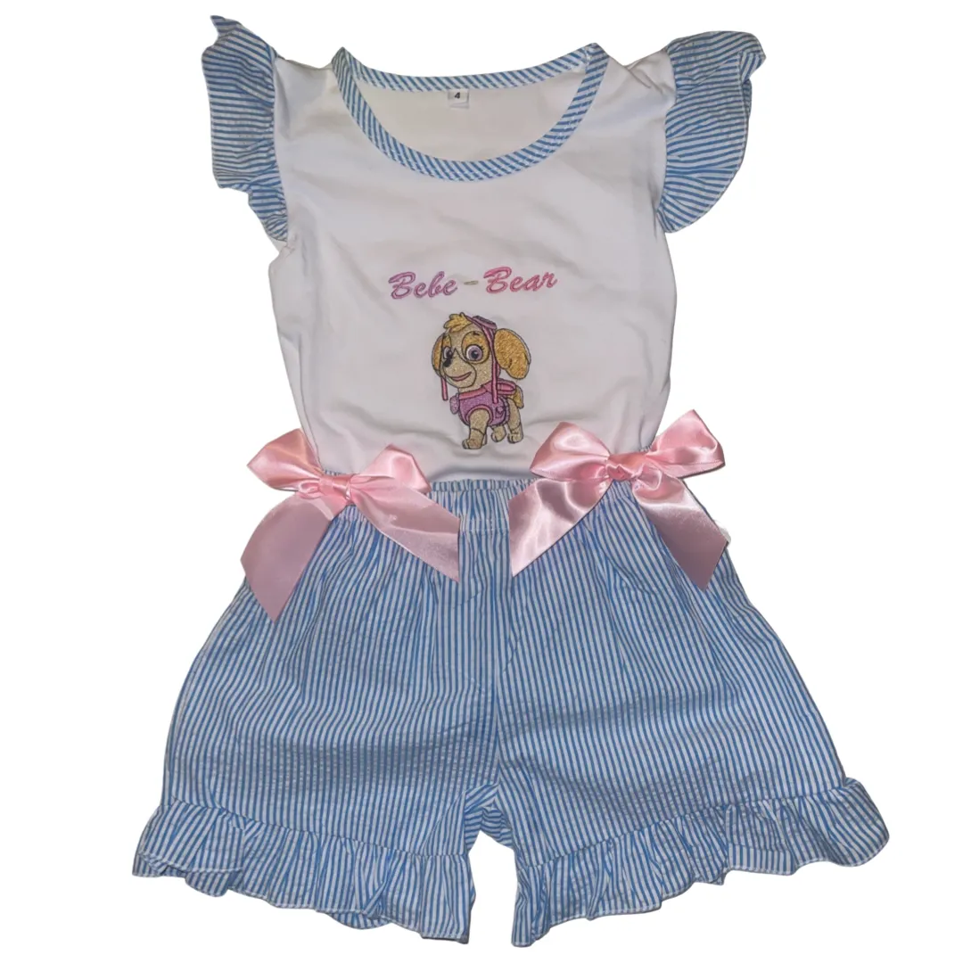 Dog character with additional bows - peplum shoulder two piece