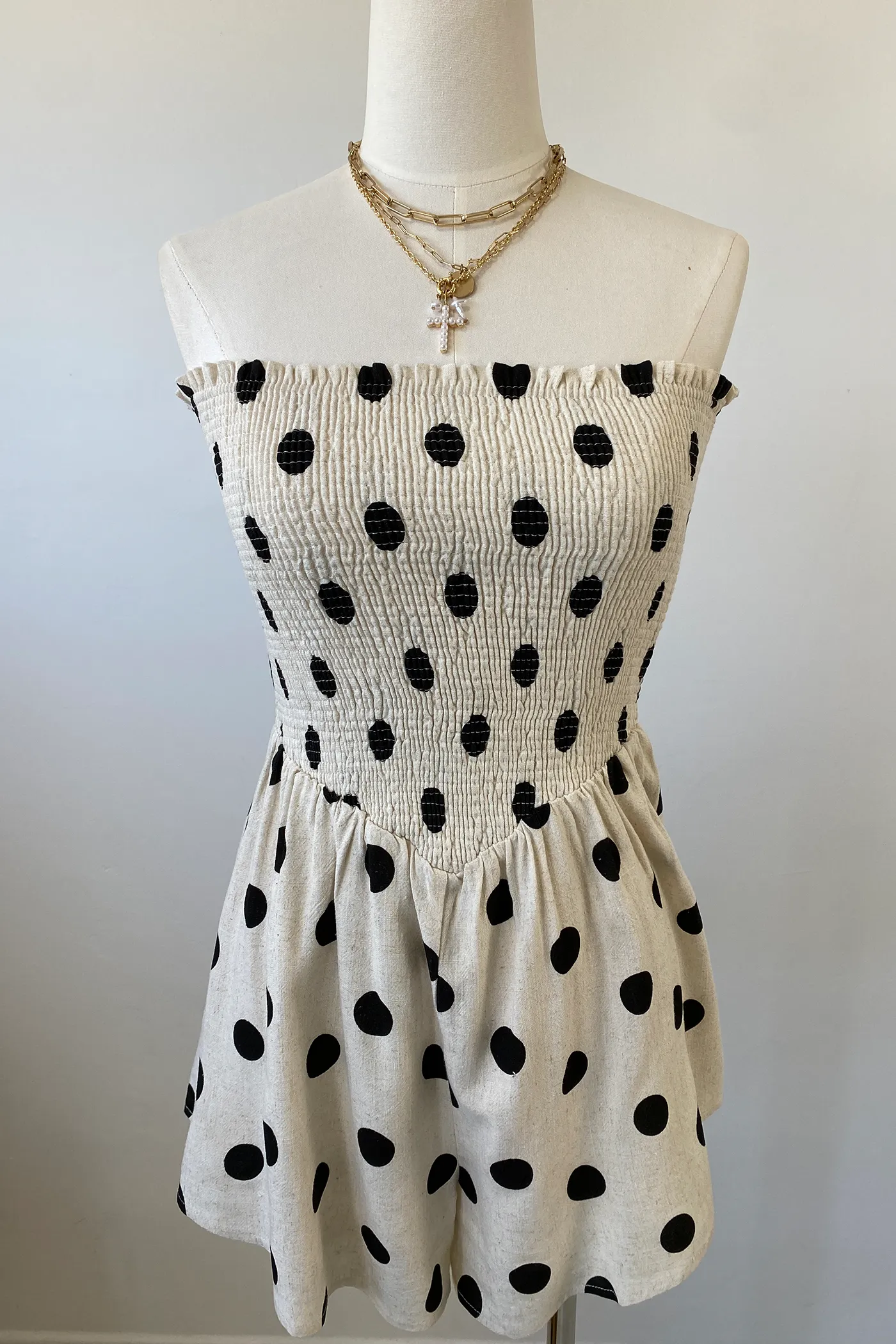 Dot Print Strapless Romper