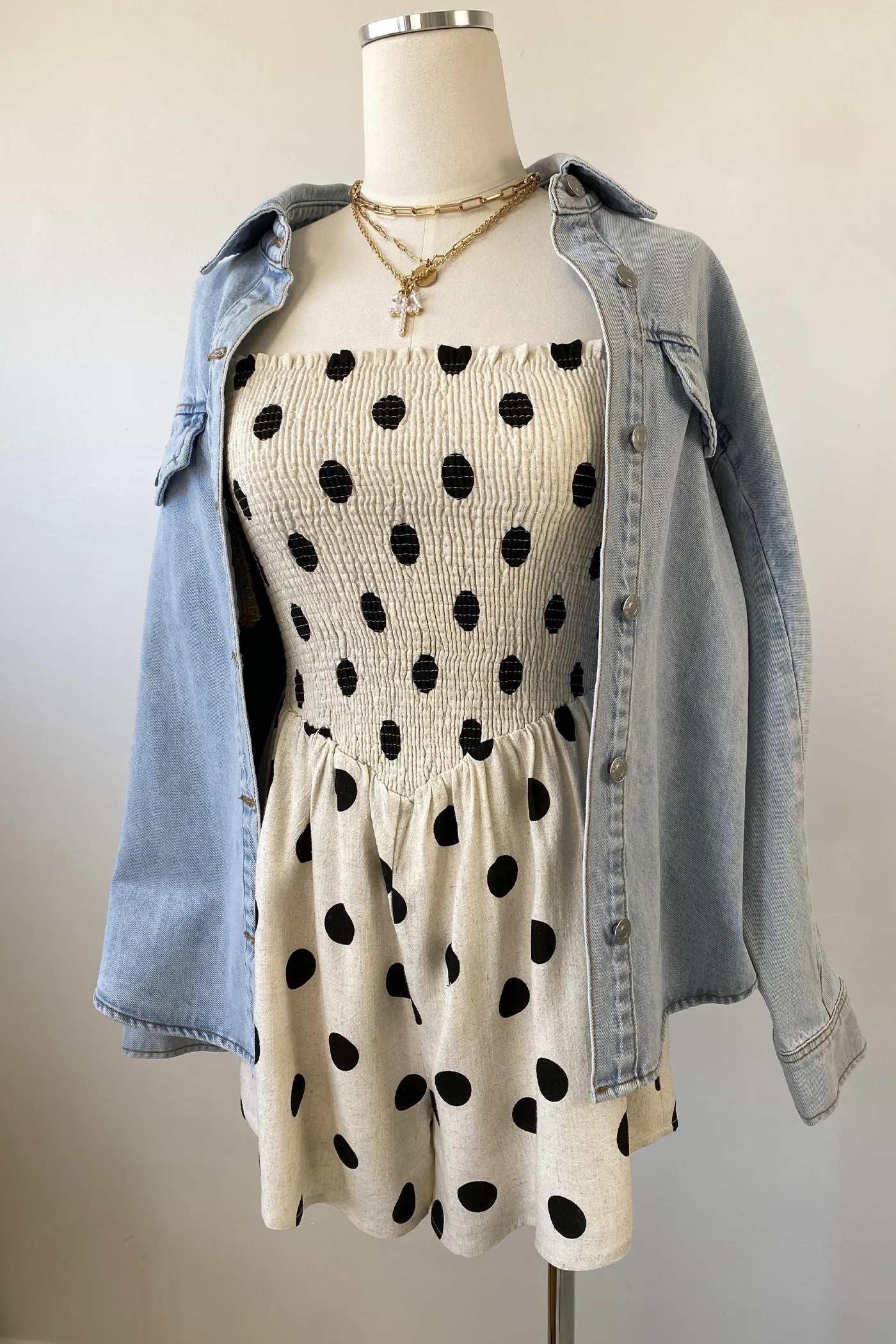 Dot Print Strapless Romper