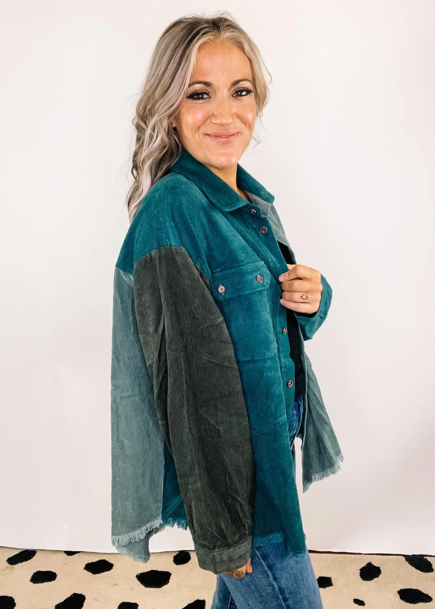 Dusty Mint Corduroy Color Block Shacket