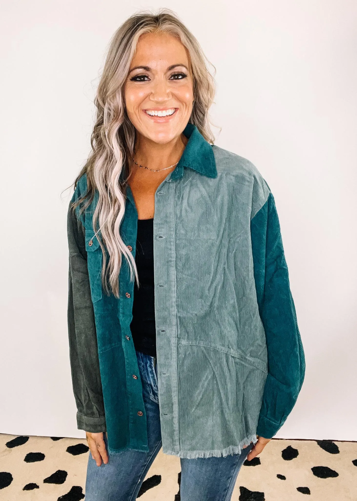 Dusty Mint Corduroy Color Block Shacket