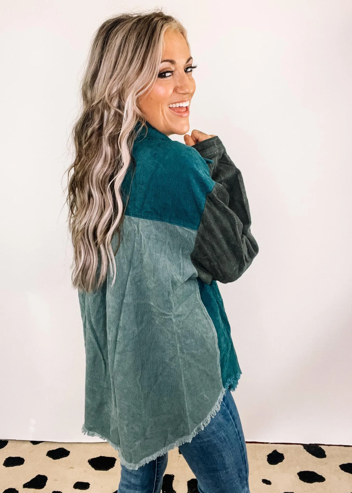 Dusty Mint Corduroy Color Block Shacket
