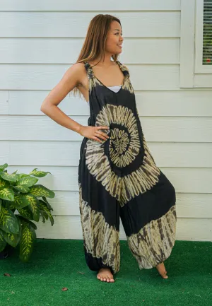 Earthy Zen Tie Dye Hippie Racerback Dungarees Jumpsuit Romper