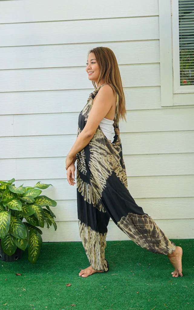 Earthy Zen Tie Dye Hippie Racerback Dungarees Jumpsuit Romper