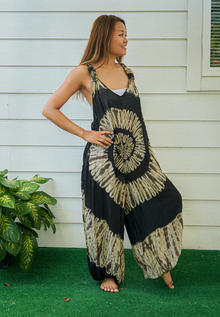 Earthy Zen Tie Dye Hippie Racerback Dungarees Jumpsuit Romper