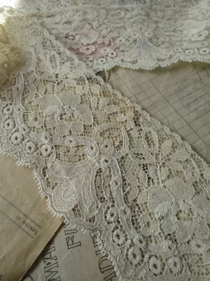 Ecru English Nottingham Lace- Intricate Frothy Floral Guipure Trim- 9 cm