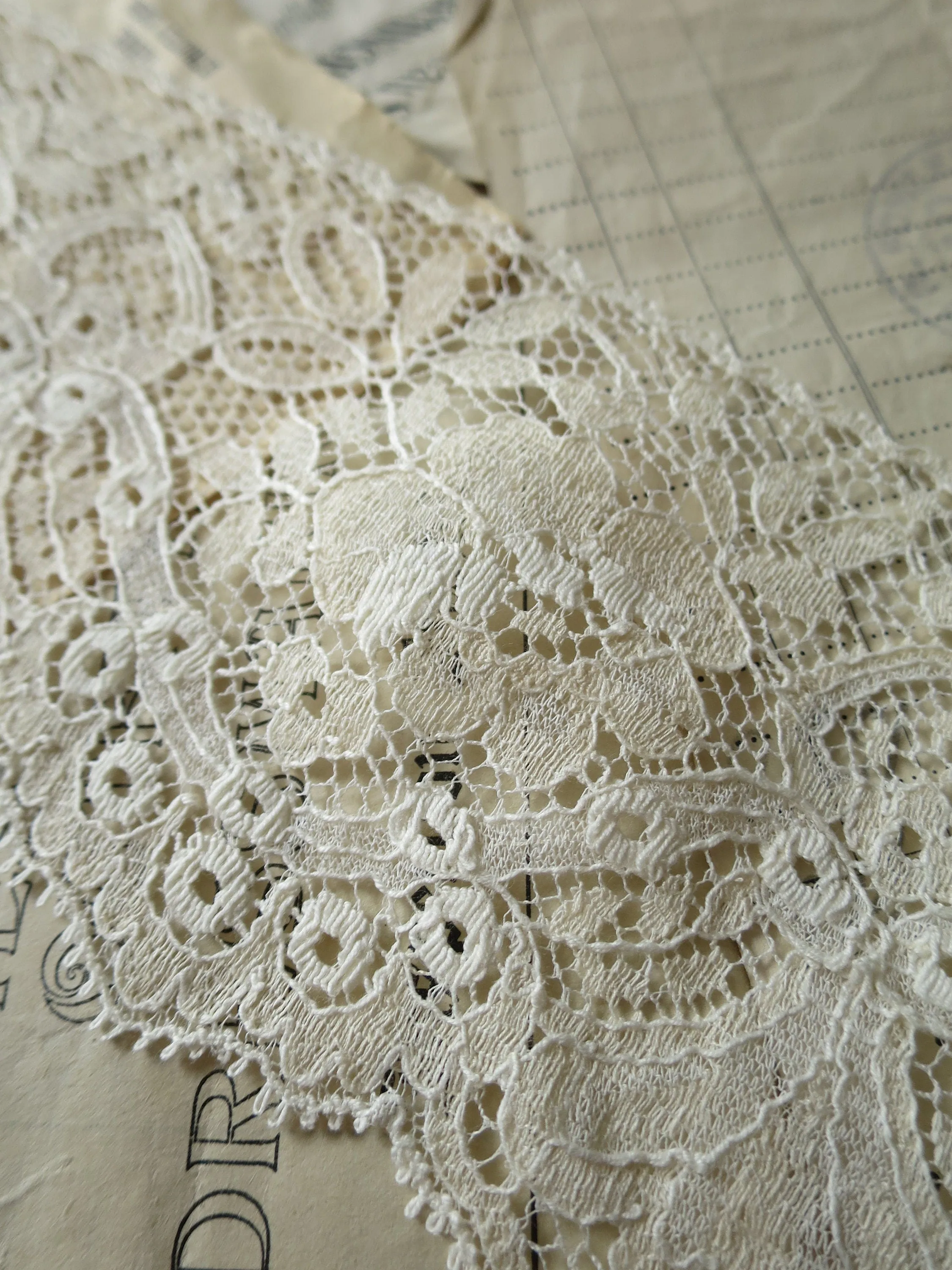 Ecru English Nottingham Lace- Intricate Frothy Floral Guipure Trim- 9 cm