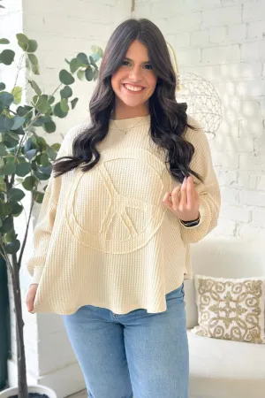 Ecru Long Sleeve Peace Patchwork Top