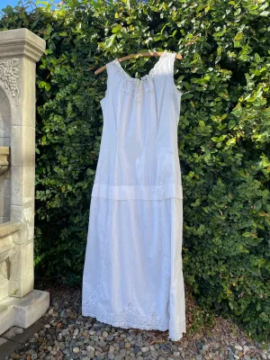 Edwardian Cotton & Silk Tie Lace Yoke Midi Length Dress