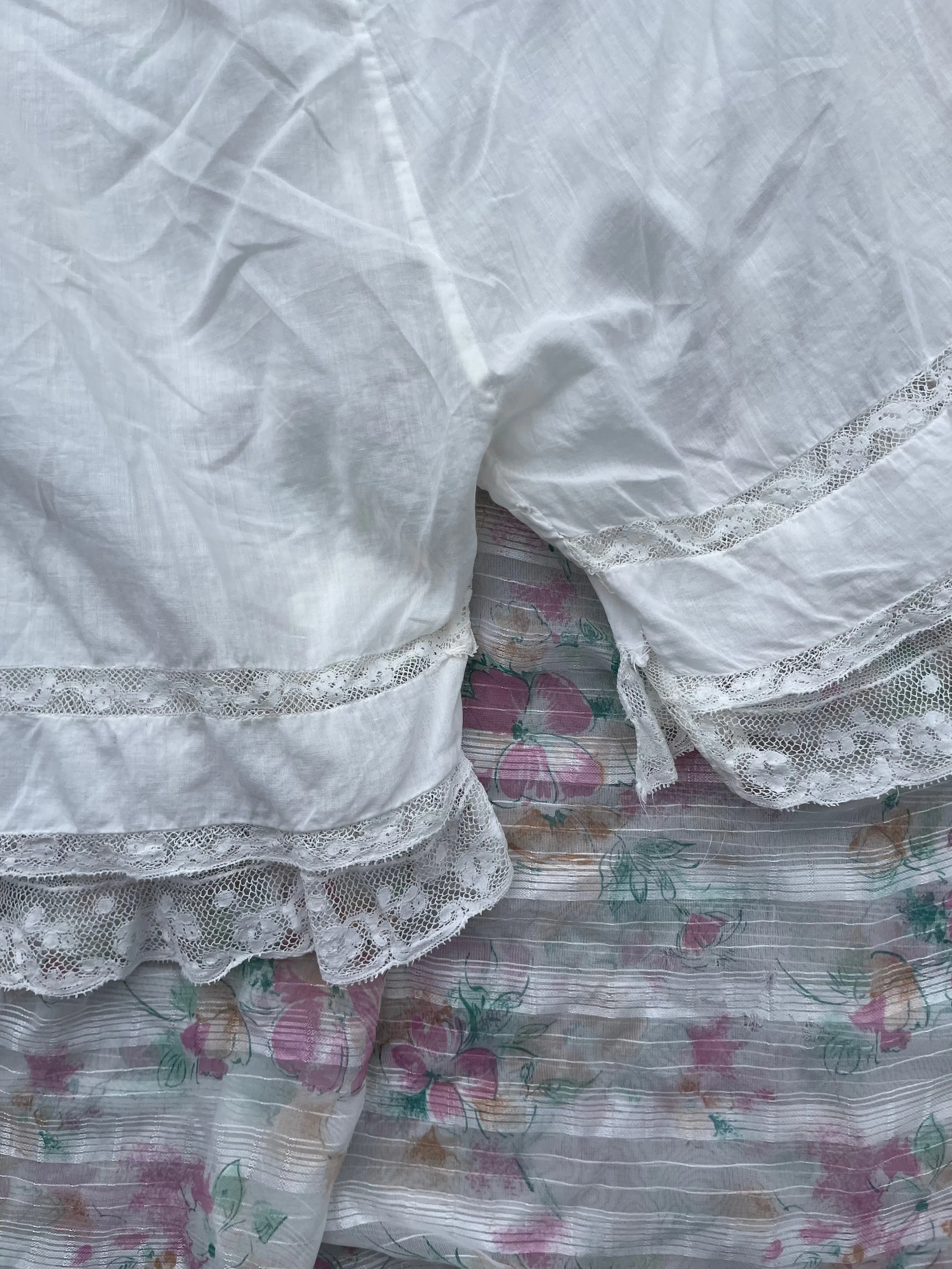 Edwardian Embroidered Cotton Insertion Lace Ruffle Hem Bloomers