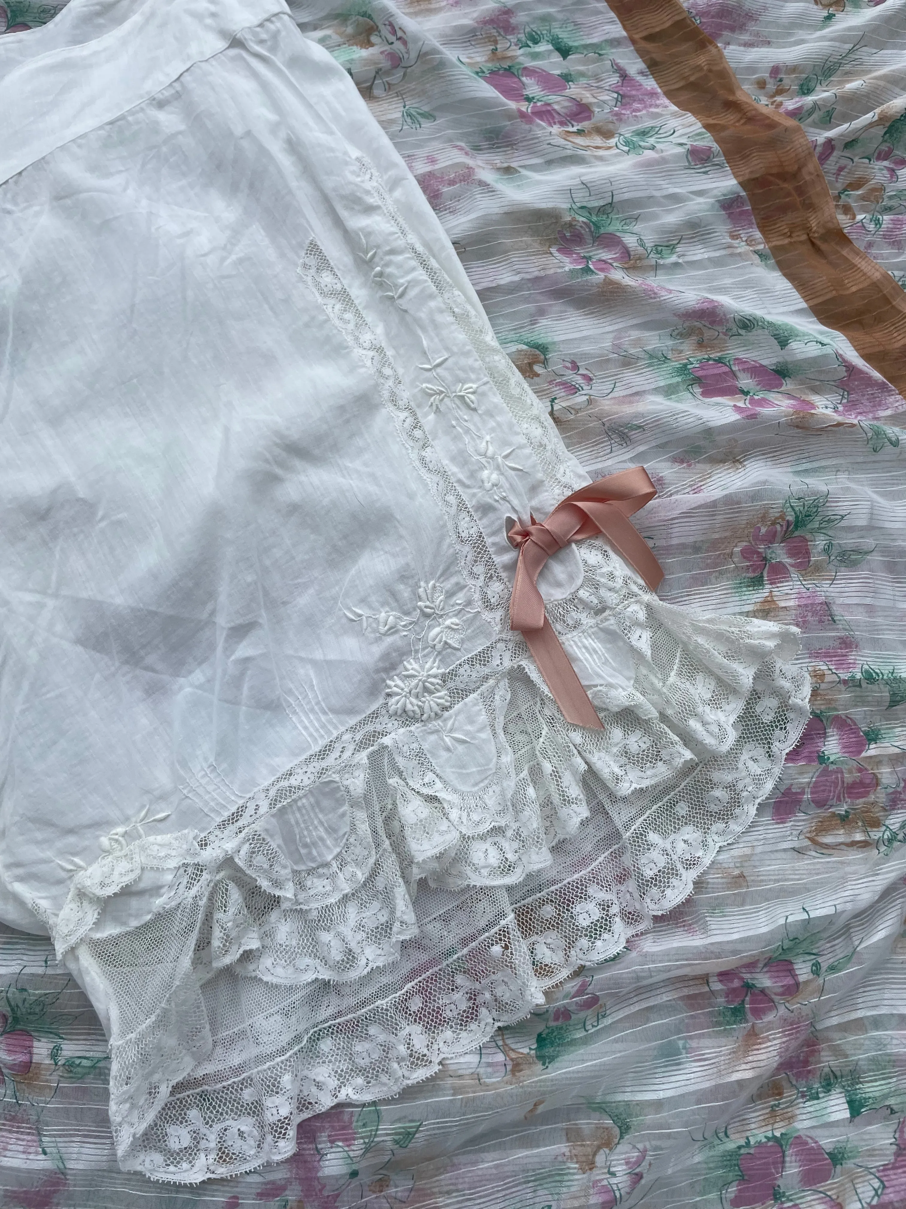 Edwardian Embroidered Cotton Insertion Lace Ruffle Hem Bloomers