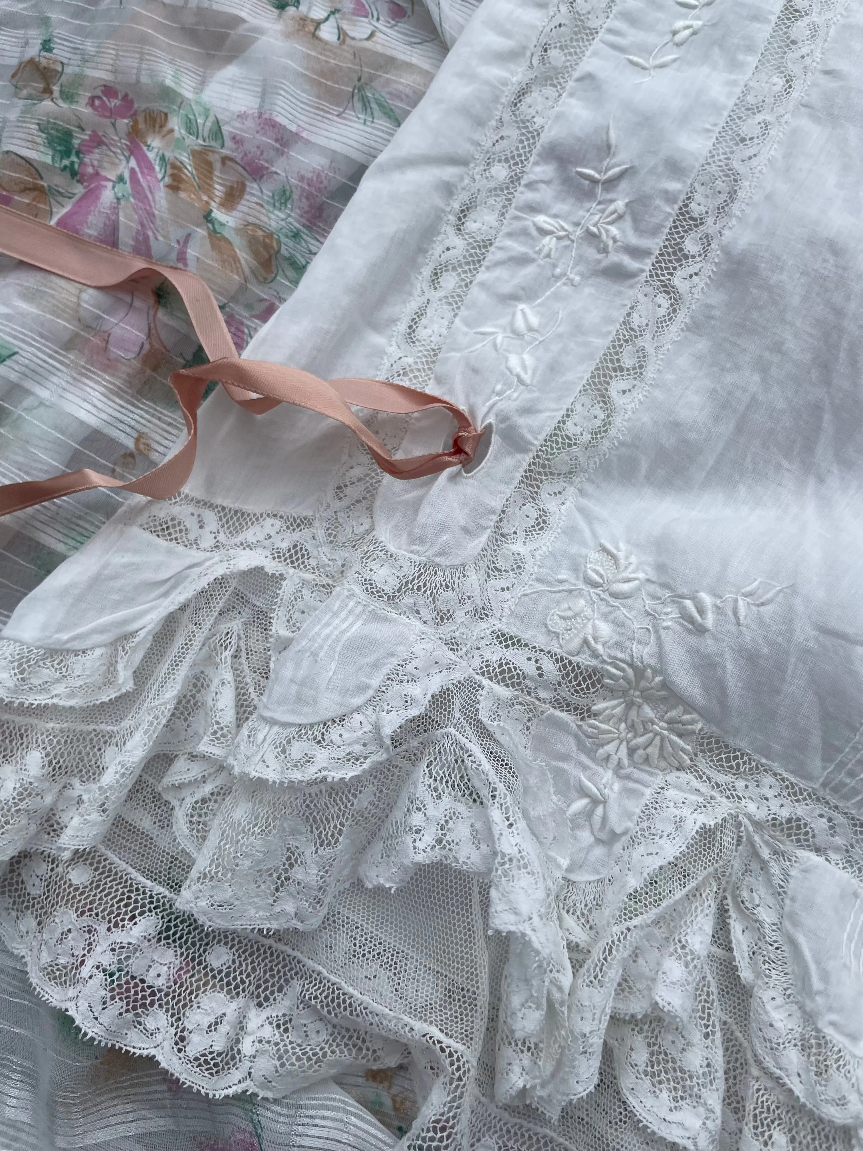 Edwardian Embroidered Cotton Insertion Lace Ruffle Hem Bloomers